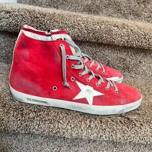 Golden Goose "Francy" Men's Suede / Leather Red & White High Top  Sneakers.